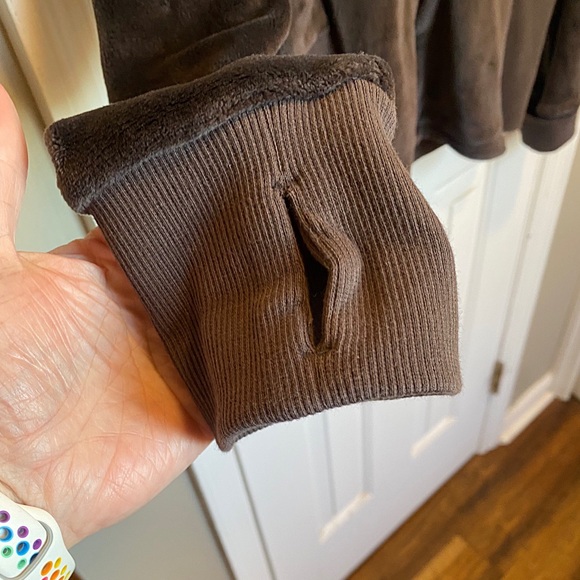 ♥️💖 Athleta Brown Velour Zip Up Jacket Thumb Holes Sides Cinched Size XL - Picture 3 of 5